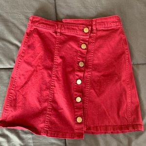 Button up, burgundy skirt